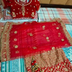 Red Velvet With Golden Work Lehenga