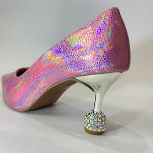 Holographic Pink Party Wear Heels For Women