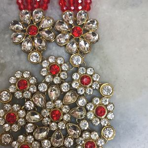 A Red Beads Jewellery with heavy locket& earrings