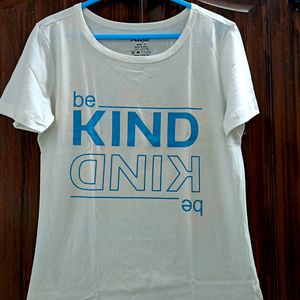 White T Shirt With Be Kind In Blue