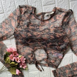 Military print mesh top