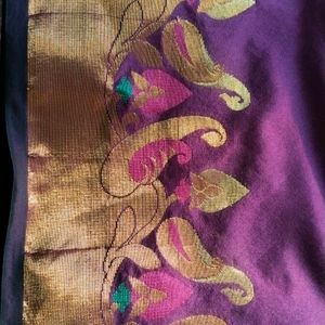 New Purple Poly Cotton Saree With Free Blouse