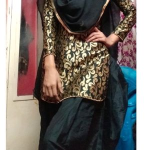 Golden &Black Salwar, Kurti Our Dupatta Set