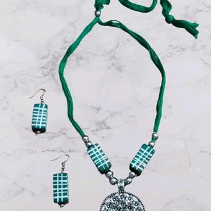 Brand New Boho Art Green Dokra Jewellery & Earring