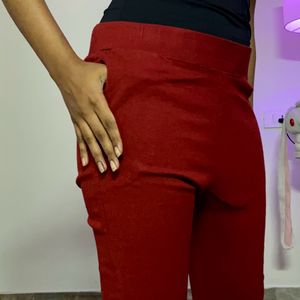 Red Pants With Embroidered Hem