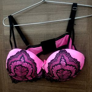 Neon Pink With Black Net Bra For Women.