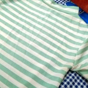 C Green And White Stripe Top
