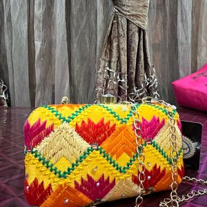 New Yellow Traditional Printed Clutch