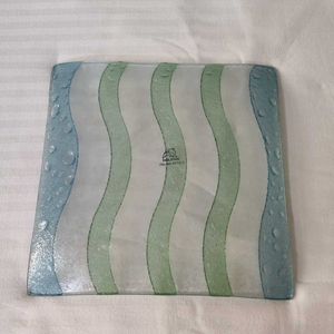 Dolphin Italian Glass Art Square Serving Plate