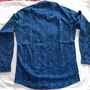 Louis Philippe Blue Chinese Collar LP Shirt