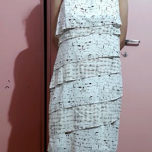 Printed White Flare Dress (sleeveless)