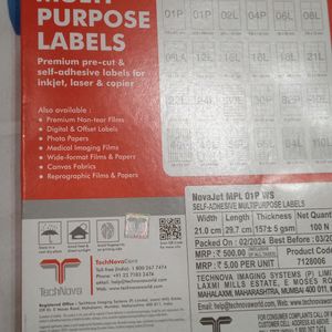 Novajet MPL Multi Purpose Label Seal Pack