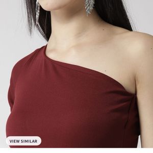 Maroon Solid One Shoulder Maxi Dress