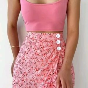 Y2k Style  Co-ord Tank Top With Wrap Floral Skirt