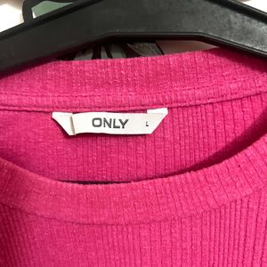 ONLY Women Pink Ribbed Crop Pullover