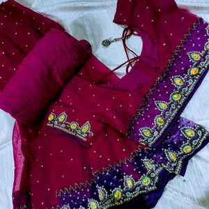 🔥SALE🔥 New Purple Heavy Work Saree