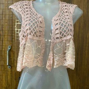 Pink Woollen Crochette Jacket