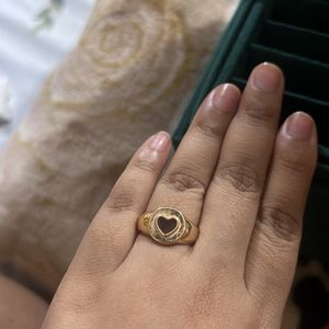 Gold GenZ Ring With Chocolate Heart