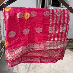 Dola Silk Rani Pink Saree, New Without Tag