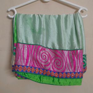 Florescent Green Saree With Stitched Blouse