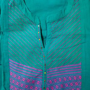 AVAASA Embroided A Line Madarian Neck Kurta