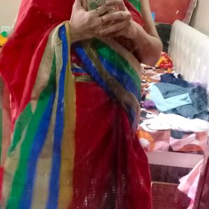 Red Multicolored Saree