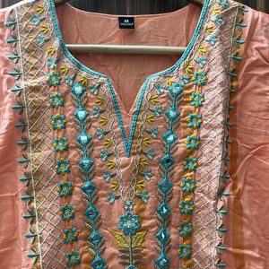 Cotton Blend Lurex Embroidery Kurta