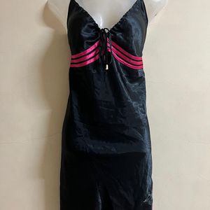 Korean Silk Sexy Black One Piece