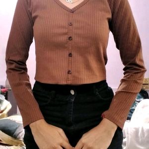 V NECKLINE BROWN TOP