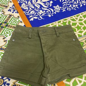 Military Green Cotton Twill Lycra baby girl Shorts