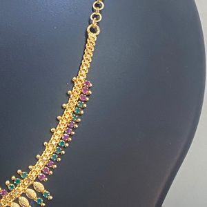 One Gram Gold Plated High Quality Stone .18 Inches.necklace Jwellary.premium Quality.real Gold Finishing