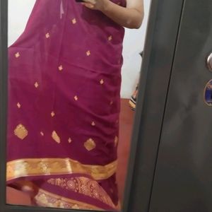Red Saree With Golden Border