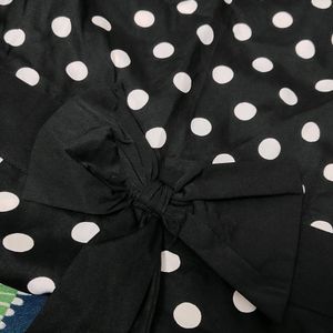 Black Poly Crepe Polka Dots Print Dress(For Women)