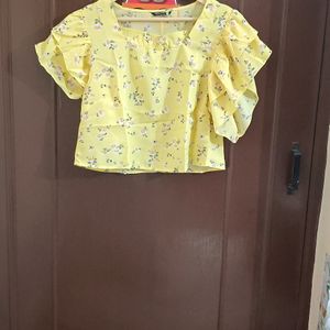 Yellow Floral Top With Layered Sleeves