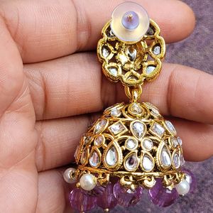 Lavender Kundan Jhumka Set