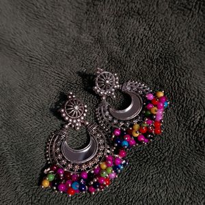 Silver Oxidised Chandbali Earrings