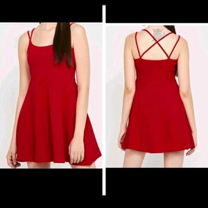 GINGER Women Solid Skater Dress with Criss-Cross