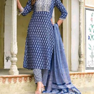 Floral Printed Kurta & Pant Set With Dupatta