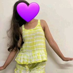 Tie Dye Lemon Cor Set With Ruffles