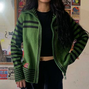 Green Double Zip Cardigan