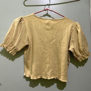 CASUAL WOMEN BEIGE PUFF SLEEVES CROP TOP