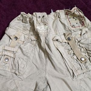 Cream Edgy Knee Length Shorts