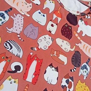 Kawaii Cat Print T-shirt (Rusty Orange)