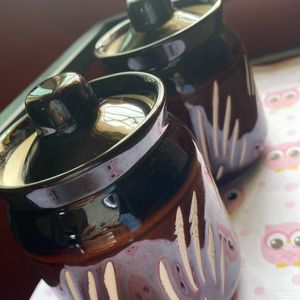 Brown Cute Small Ceramic Jars - Unused