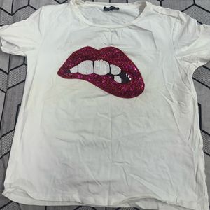 White T-shirt With Sequence Work