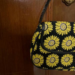 Black Sunflower Printed Bag