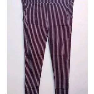 Printed White Striped Brown Pants (Women) #STUDIO