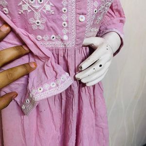 Pink Color Cotton Self Embroidered Kurta