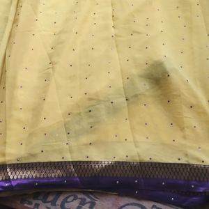 Yellow Saree With Purple Border