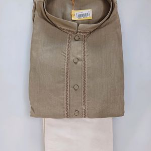 Kurta Chudidar Set (Olive Silk)